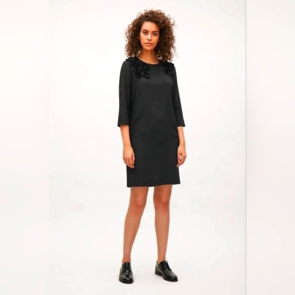 COS Abstract Applique Elegant Black Silk Dress, Size 8